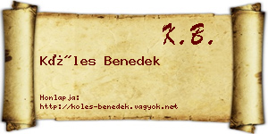 Köles Benedek névjegykártya
